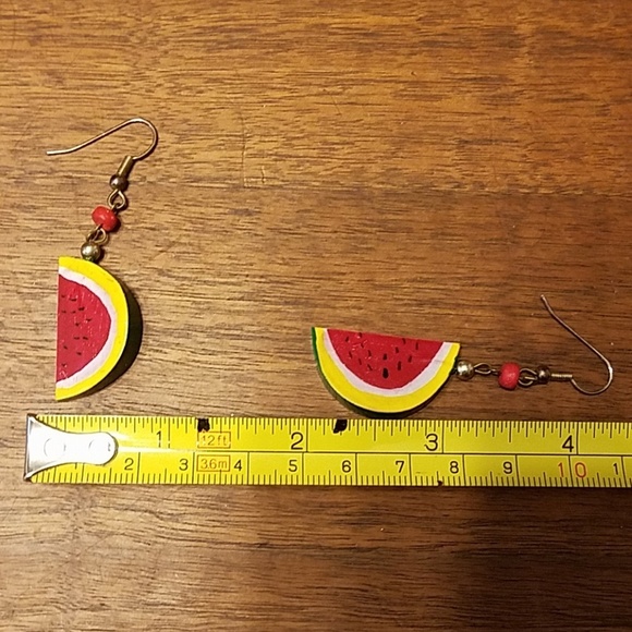 *A Watermelon Earrings Red, Yellow, Green Colors, Like New Condition - Picture 3 of 4